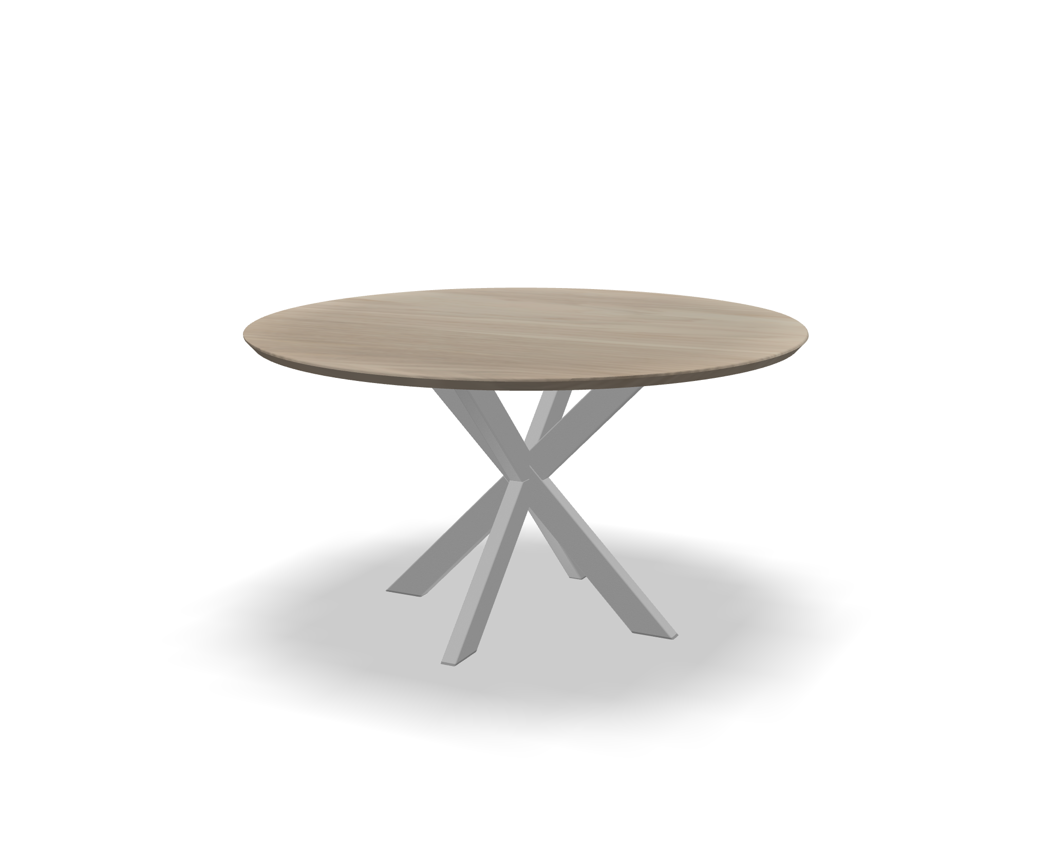 Ronde eikenhouten eettafel Rob met wit stalen onderstel