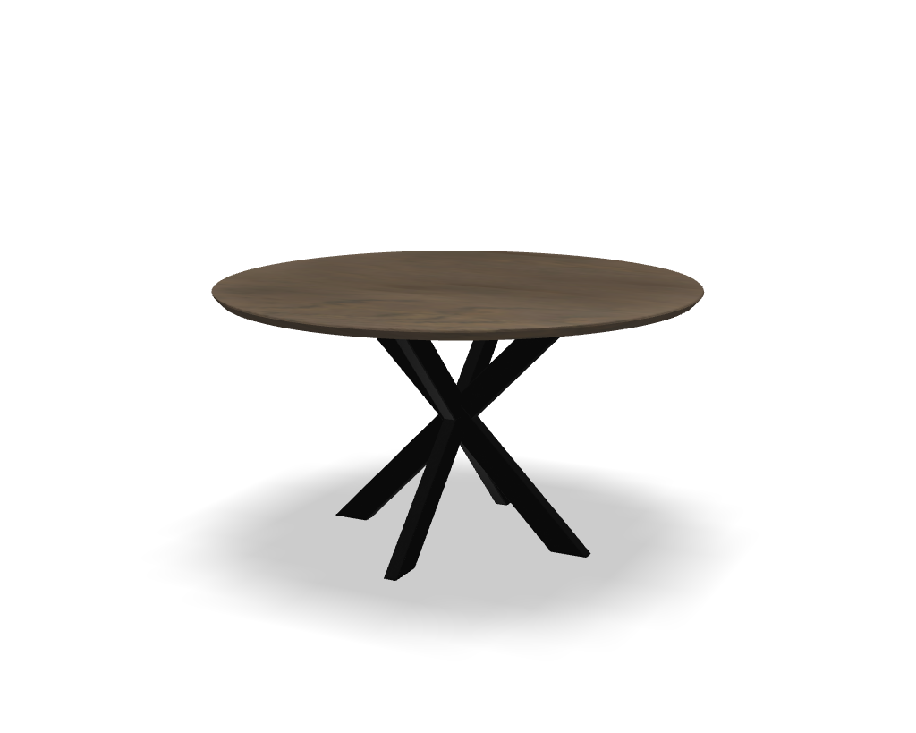 Ronde eikenhouten eettafel Rik met zwart stalen onderstel