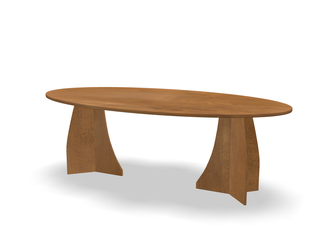 Ovale eikenhouten eettafel Luna bruin met houten onderstel