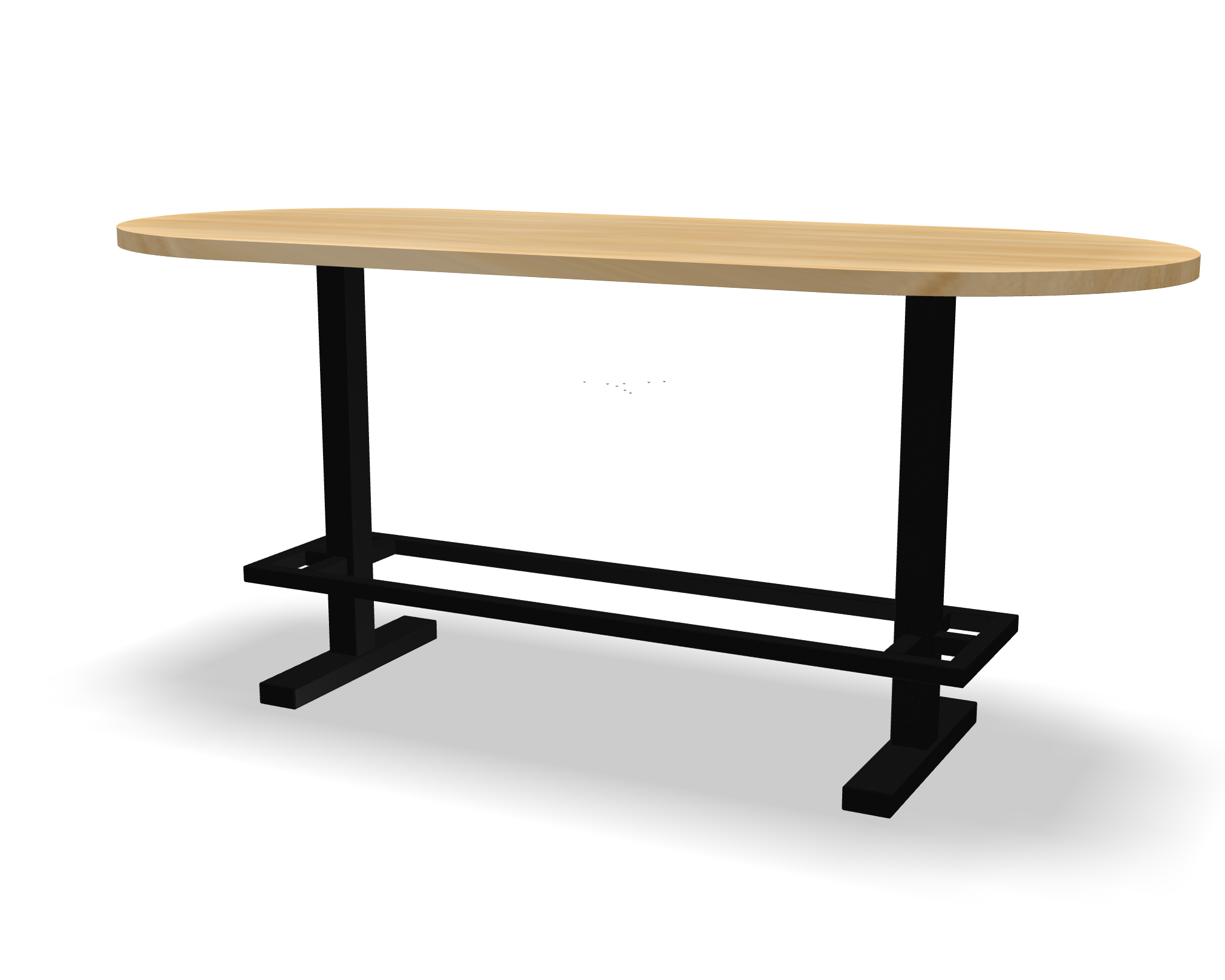 Plat ovale eikenhouten bartafel Henry met zwart onderstel staal