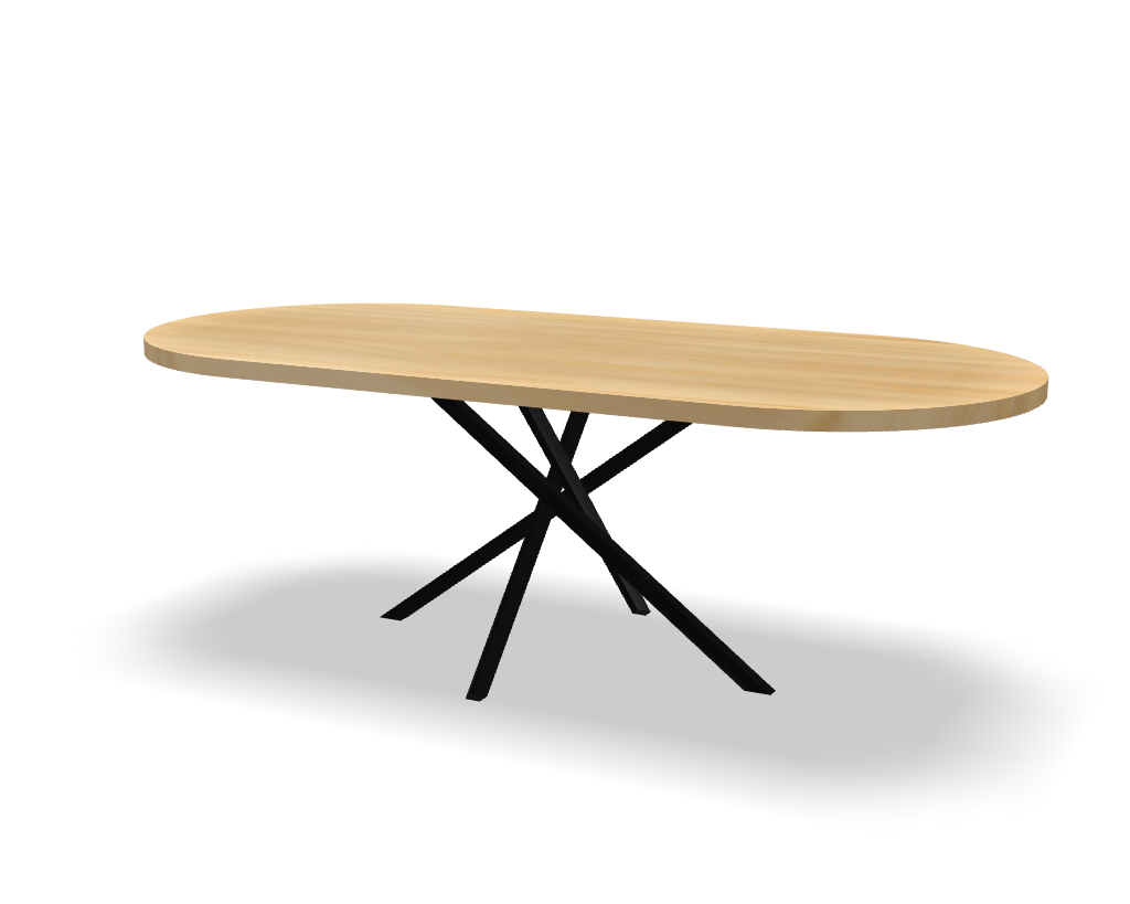 Plat ovale eikenhouten eettafel Tygo natuurlijk met zwart stalen onderstel