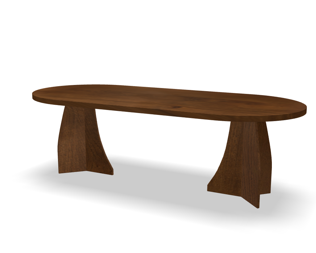 Plat ovale eikenhouten eettafel Luna bruin met houten onderstel